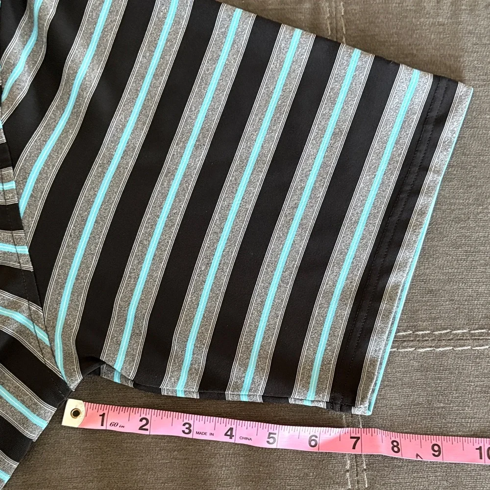 Tommy Bahama Black and Gray Striped Polo. XXL